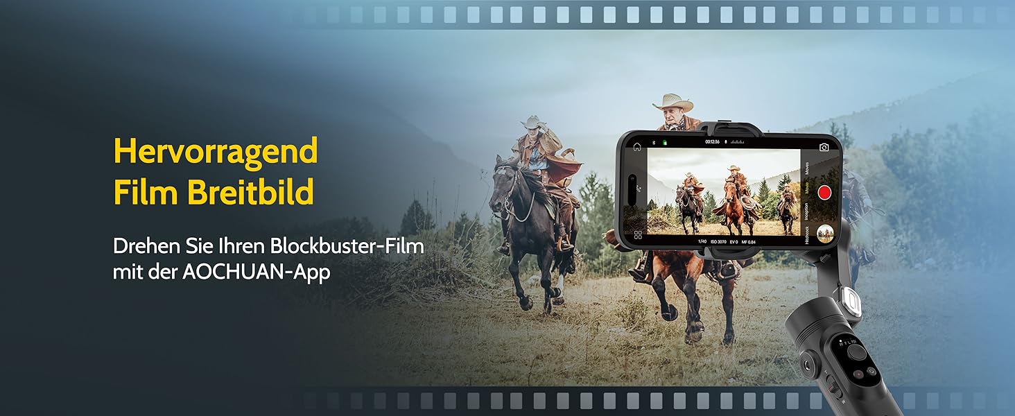 Стабілізатор для смартфона AOCHUAN 3-осьовий з функцією розпізнавання обличчя, вбудованим світлом та 1/4 дюйма різьбою. Підходить для iPhone 16/15 Pro, Android, TikTok-влогів. Чорний.