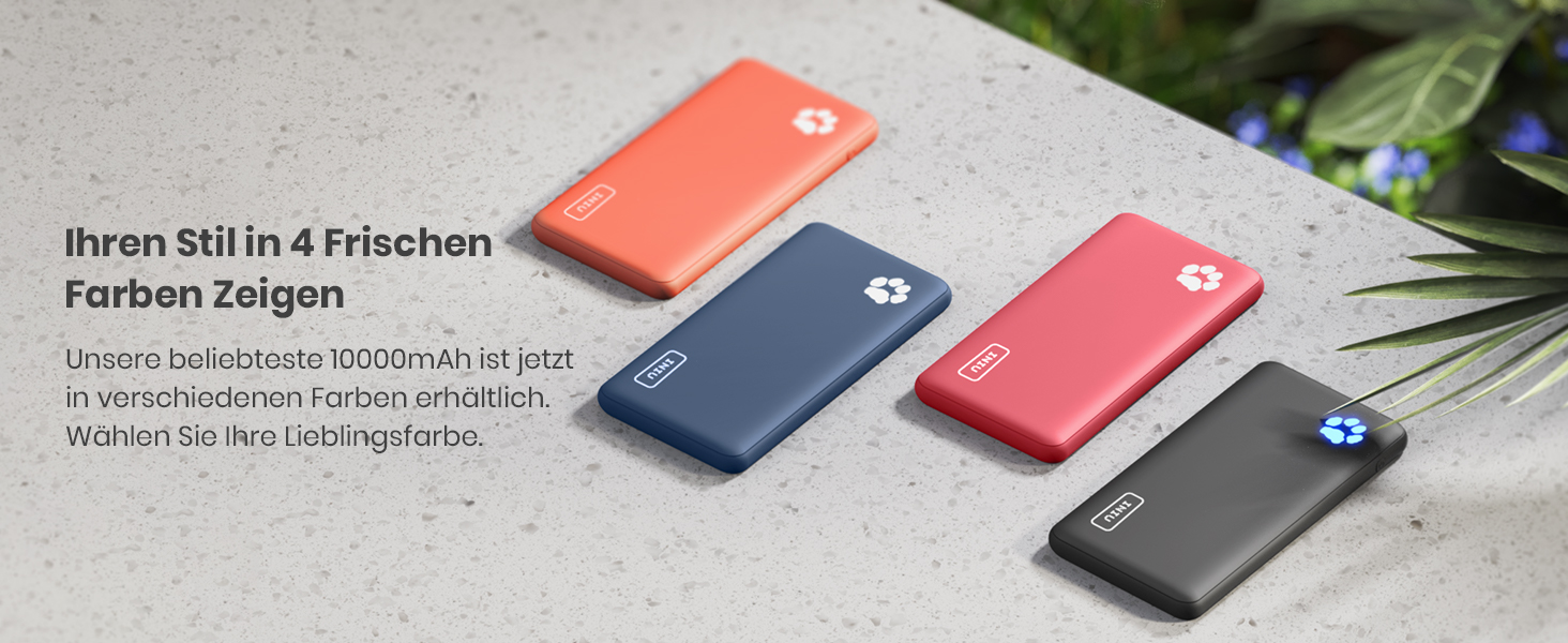 Power Bank INIU 10000mAh, ультратонкий, USB C, 3A, ліхтарик, сумісний з iPhone, Samsung, Huawei, чорний