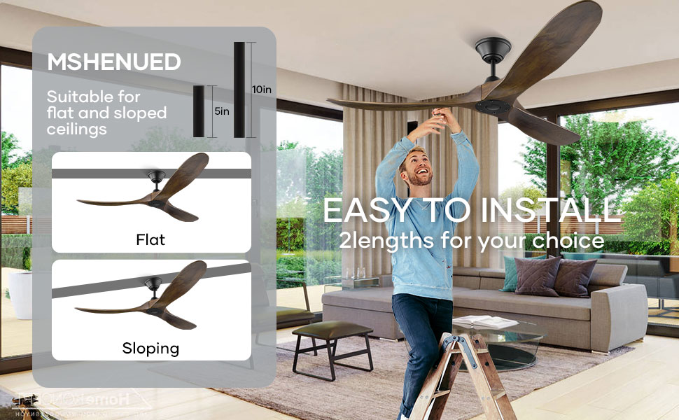 Дерев'яний стельовий вентилятор 152 см з дистанційним керуванням, 60 дюймів, 3 лопаті, DC-двигун, для дому та вулиці, таймер, коричневий