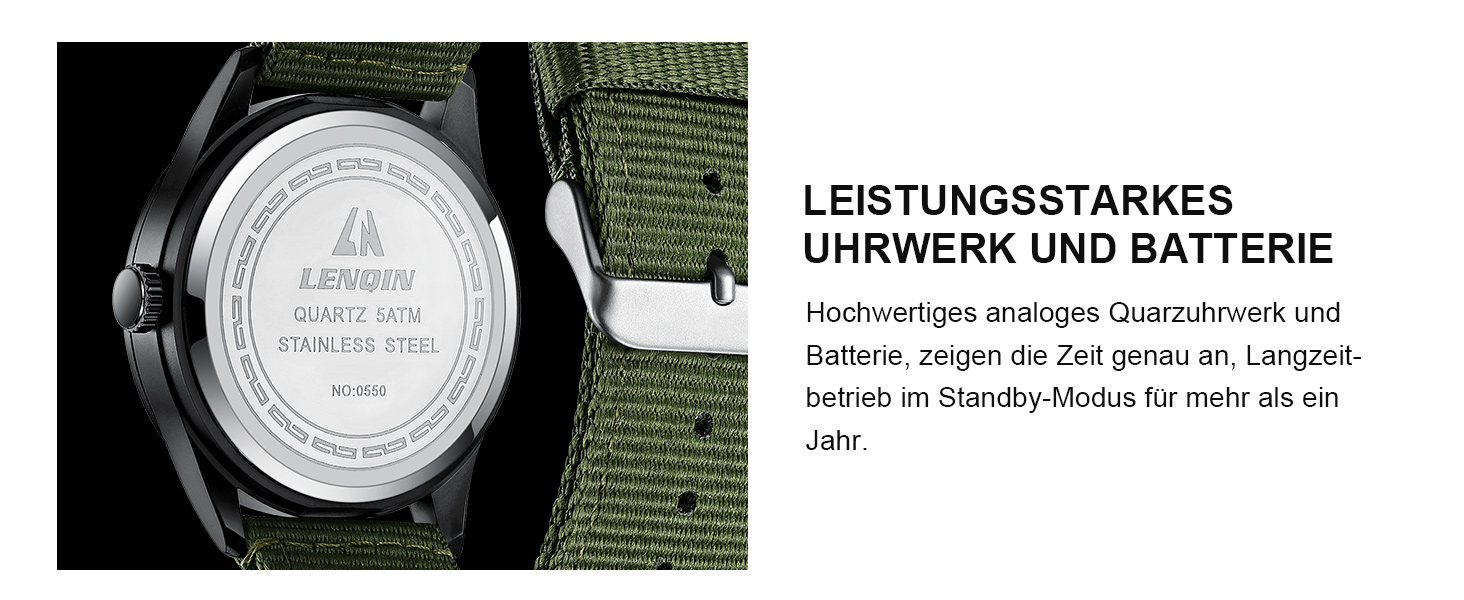 Годинник чоловічий LN LENQIN аналоговий кварцовий на текстильному ремінці, водостійкий 30M, з датою (зелений, чорний)