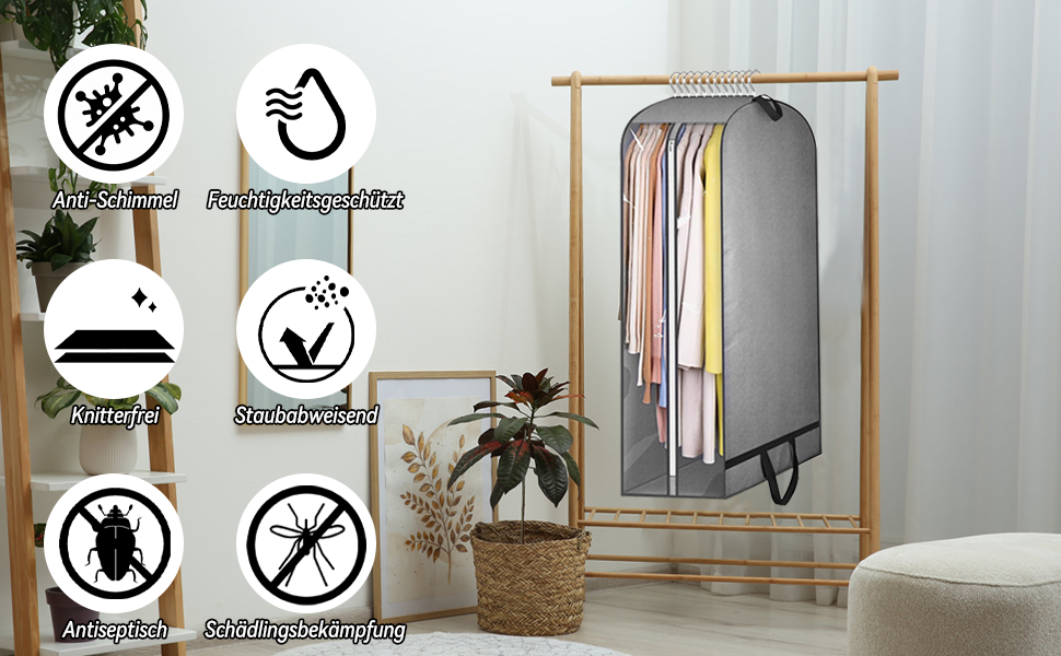 Чохли для одягу 2 шт. WwuHua, 110*60*25 см, сірі, з блискавкою, для костюмів, вечірніх суконь, пальто, жакеток