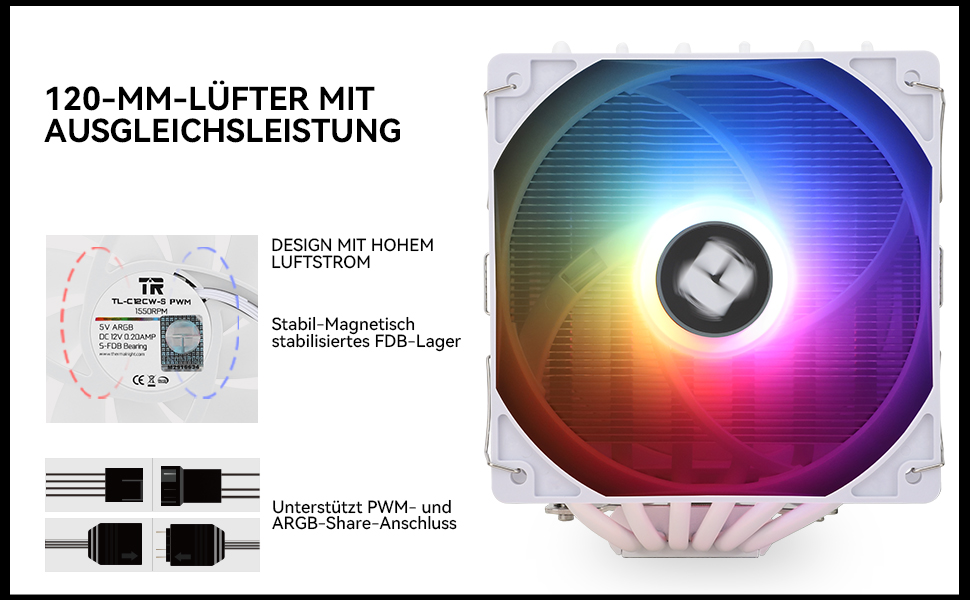 Кулер для процесора Thermalright Peerless Assassin 120 SE WHITE ARGB, двовежевий, 6 теплових трубок, для AMD AM5 та Intel LGA1851/1700, білий