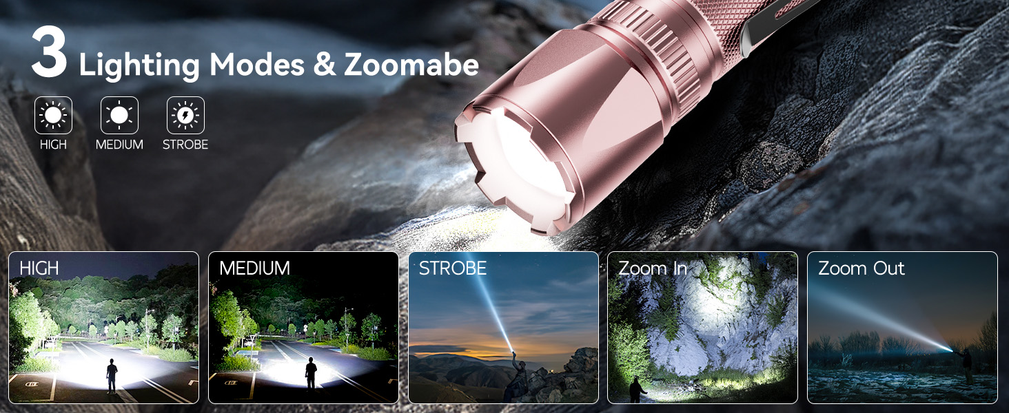 Ліхтар налобний LED Gearlite, перезарядна суперяскрава тактична рукавичка з функцією зуму, 3000 люмен, 3 режими світла, водонепроникний IP65, для кемпінгу, риболовлі, активного відпочинку, надзвичайної ситуації (рожевий, 1 шт.)