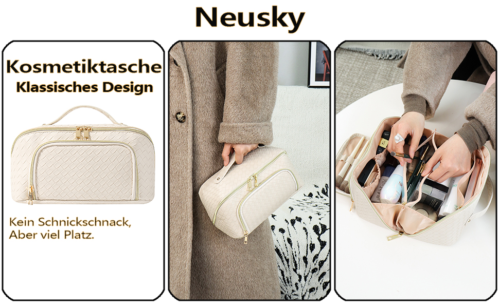 Косметичка для макіяжу велика водонепроникна з PU-шкіри, для подорожей, чорна вінтажна