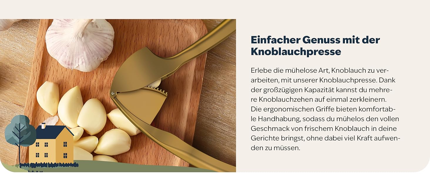 Преміум-прес для часнику Kjøk - з цинкової сплави, хромоване покриття, професійний, для миття в посудомийній машині, стильний, подарунок на День Матері (золотий)