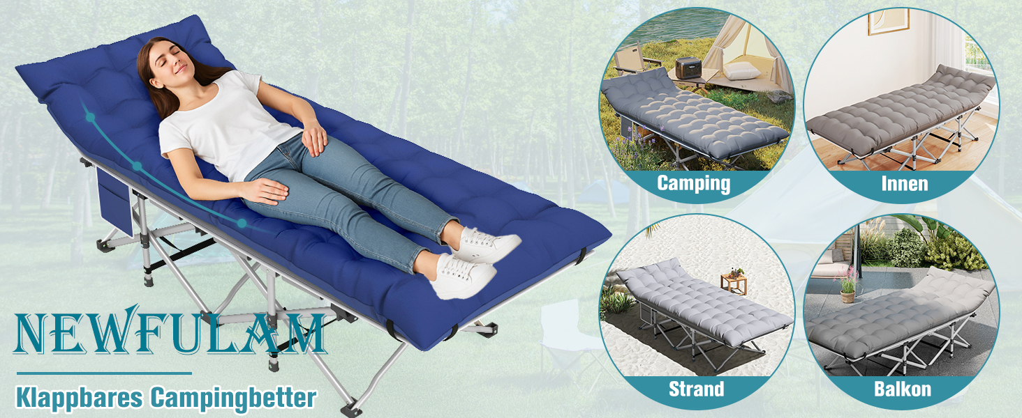 Розкладне ліжко для кемпінгу Newfulam XXL/XL з матрацом, до 400 кг, для дому та відпочинку на природі