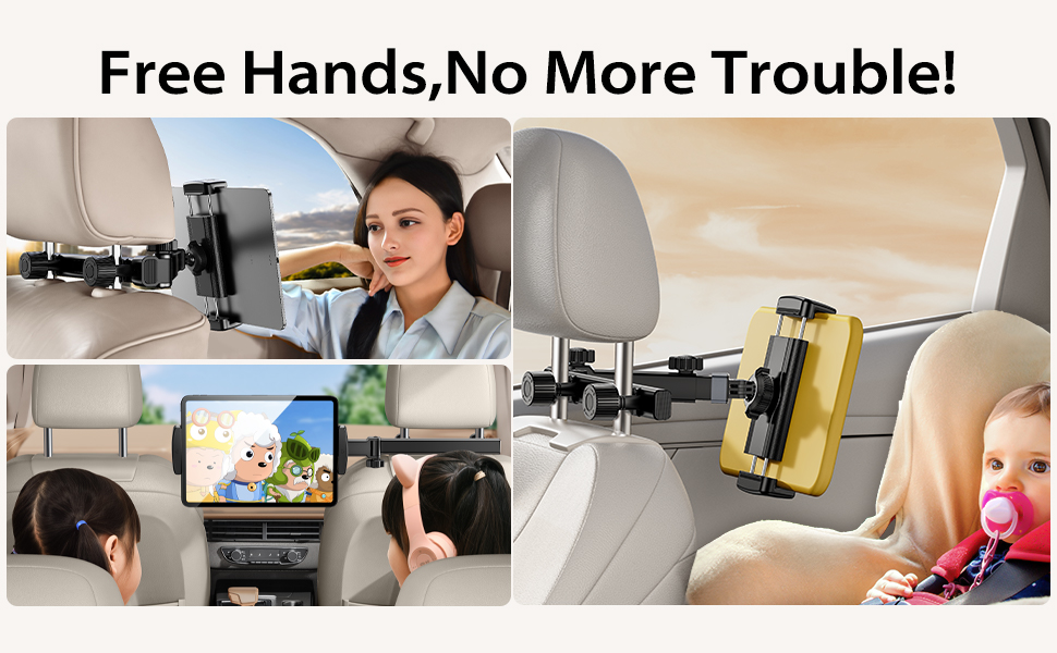 Тримач для планшета в авто, [алюмінієвий довгий кріплення] Тримач для планшету на підголівник авто, [надійно фіксується] Тримач для iPad в авто, чорний, H2