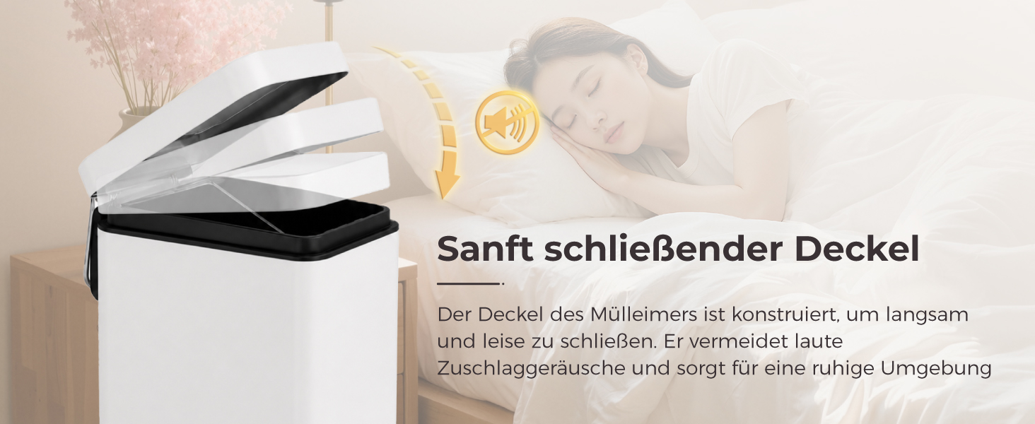 Сміттєвий кошик для ванної кімнати з педаллю та Soft-Close кришкою, 5 л, з виймаю одним внутрішнім відром, компактний смітник для кухні та спальні, чорний/білий