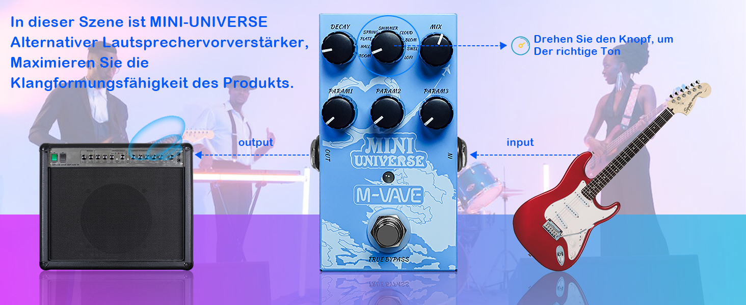 M-VAVE MINI-UNIVERSE гітарний педаль-ревербератор, цифровий ефект з 9 унікальними режимами, просте управління, декілька варіантів живлення