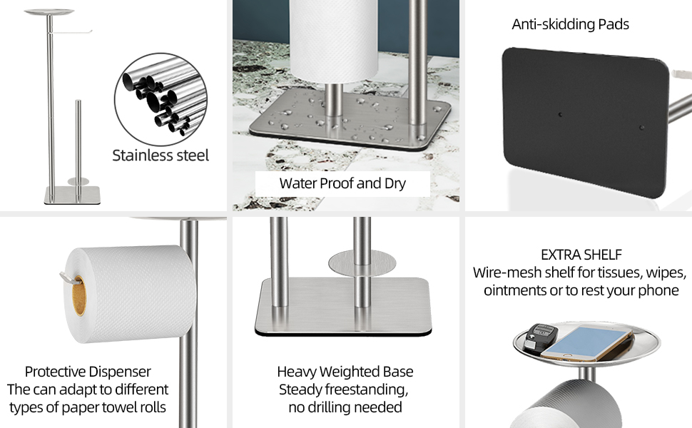 Підставка для туалетного паперу FEILERN, з полицею для запасних рулонів, нержавіюча сталь, щіткована поверхня