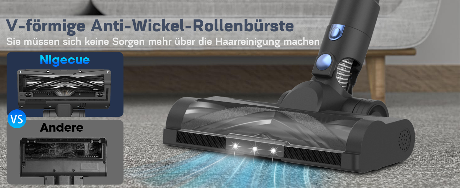 Бездротовий пилосос Nigecue 550W з акумулятором, 45000Pa, 60 хвилин роботи, Smart-дисплеєм, антизаплутувальною щіткою та контейнером 1.5L. Ідеально підходить для твердих підлог, килимів та видалення шерсті тварин.