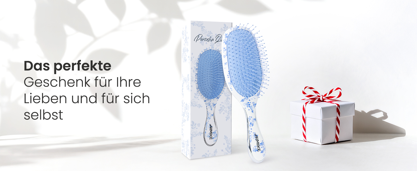 AIMIKE Rose Luxe Щітка для розчісування волосся, безболісна, з вентиляцією та ультрам'якими гнучкими щетинками, легко розплутує вузли, для мокрого та сухого волосся, для жінок, дівчаток та дітей (Porcelia Qing-Air Cushion)