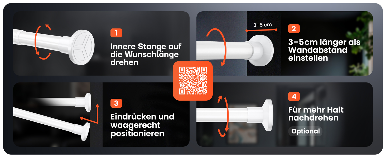 Штанга для душу без свердління 160-210 см, срібна, Ø 25 мм, телескопічна, з кріпленнями - для ванної, душової кабіни та перегородки (70-120 см, біла)
