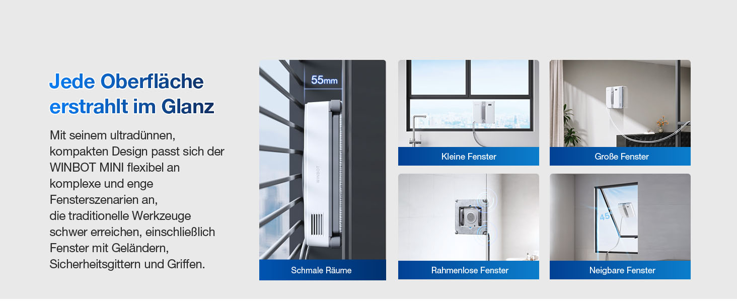 ECOVACS WINBOT Mini: Робот для миття вікон, компактний, сірий - з ультразвуковою системою та 4 режимами