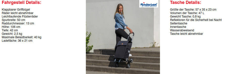 Сумка-шопер на колесах для сходів ANDERSEN Scala Shopper Hera, чорна