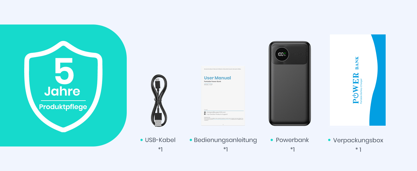 Power Bank A ADDTOP 20000mAh з LED-дисплеєм та швидкою зарядкою 22,5W (2 USB-C, 3 виходи, 2 входи) - чорний