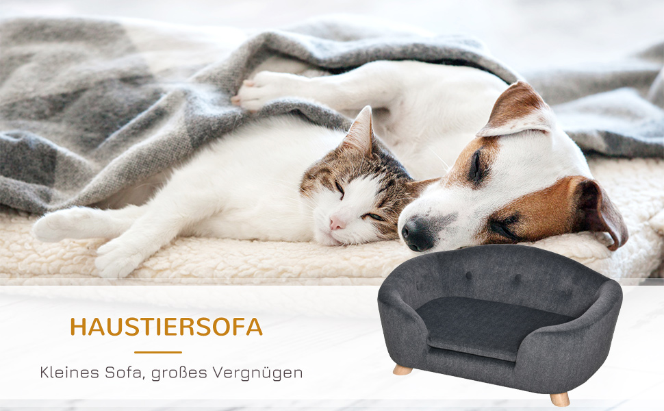 PawHut лежанка для собак та котів з подушкою, кишенею та м'яким наповнювачем, 70 x 47 x 30 см, темно-сірий/світло-сірий