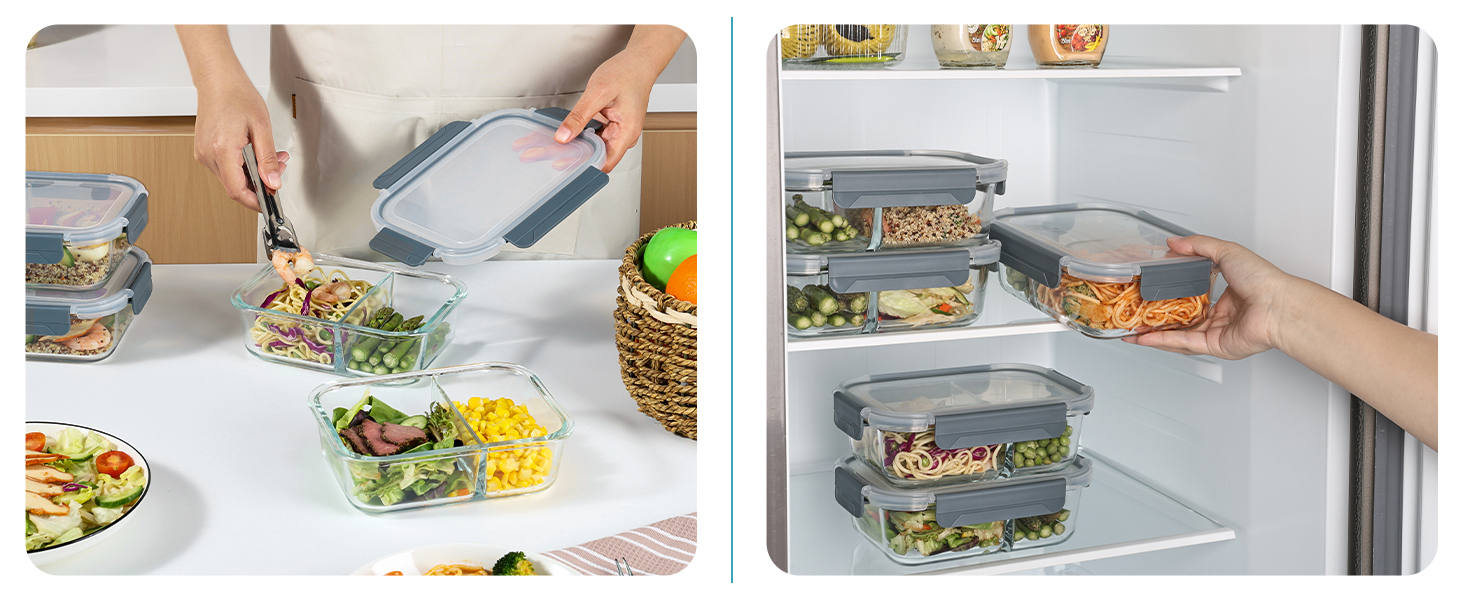 Набір контейнерів для їжі Vtopmart 15 шт. зі скла з кришкою, для зберігання, мікрохвильовки, морозильника та посудомийної машини