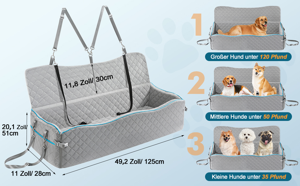 Автомобільний лежак для собак - переноска для маленьких собак до 20 кг з ременем безпеки, сірий колір