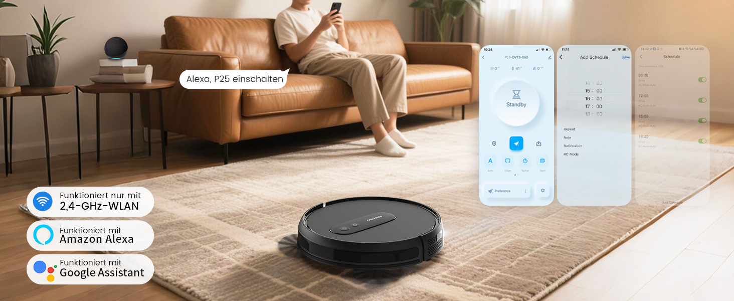 Робот-пилосос AIRROBO P25: потужність 2800 Pa, для твердих поверхонь та килимів, керування через додаток, 120 хв роботи, з пультом дистанційного керування (чорний)