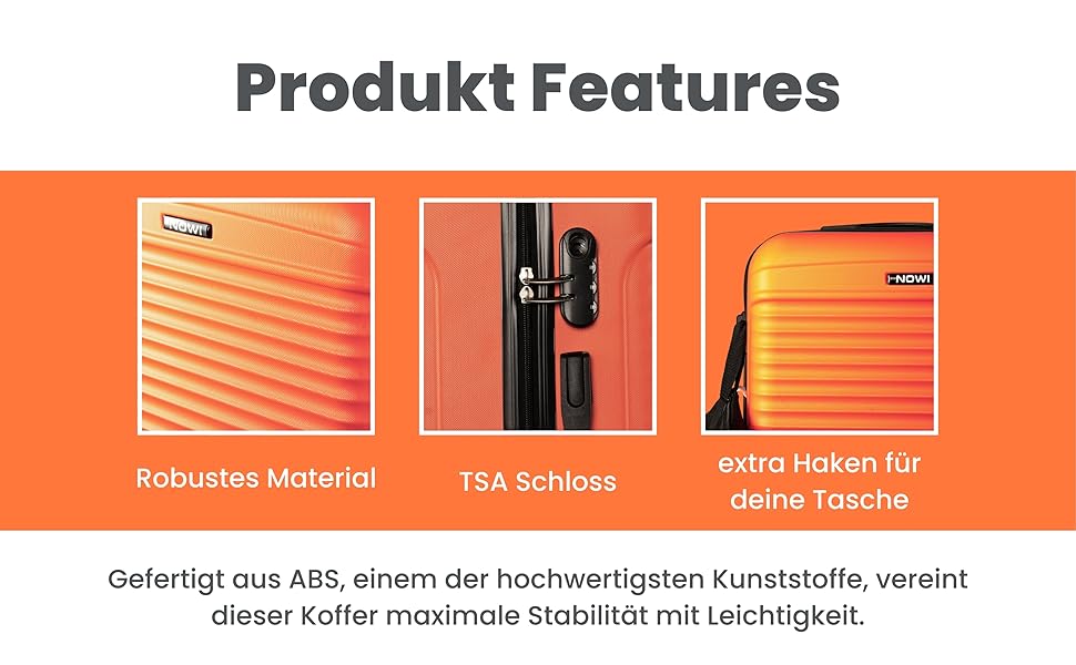 NOWI® Las Palmas: Компактний валіза на колесах 55x40x20 см (34л), помаранчевий, підходить для Ryanair, Lufthansa та інших авіакомпаній. Розмір M