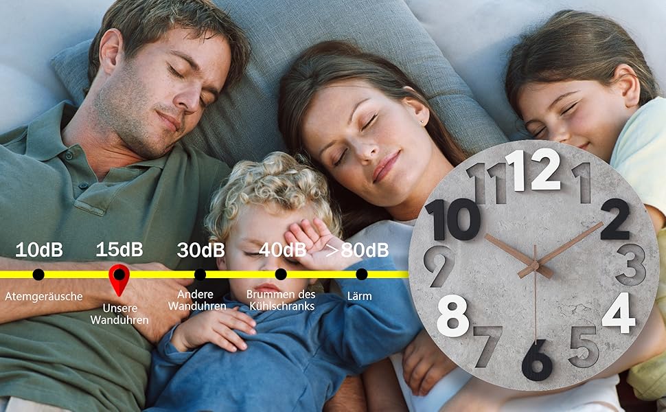 Sinsoledad 30cm Large Wall Clock No Ticking Sound Modern Wood 3D Wall Clocks for Living Room Bedroom Kitchen (Gray)