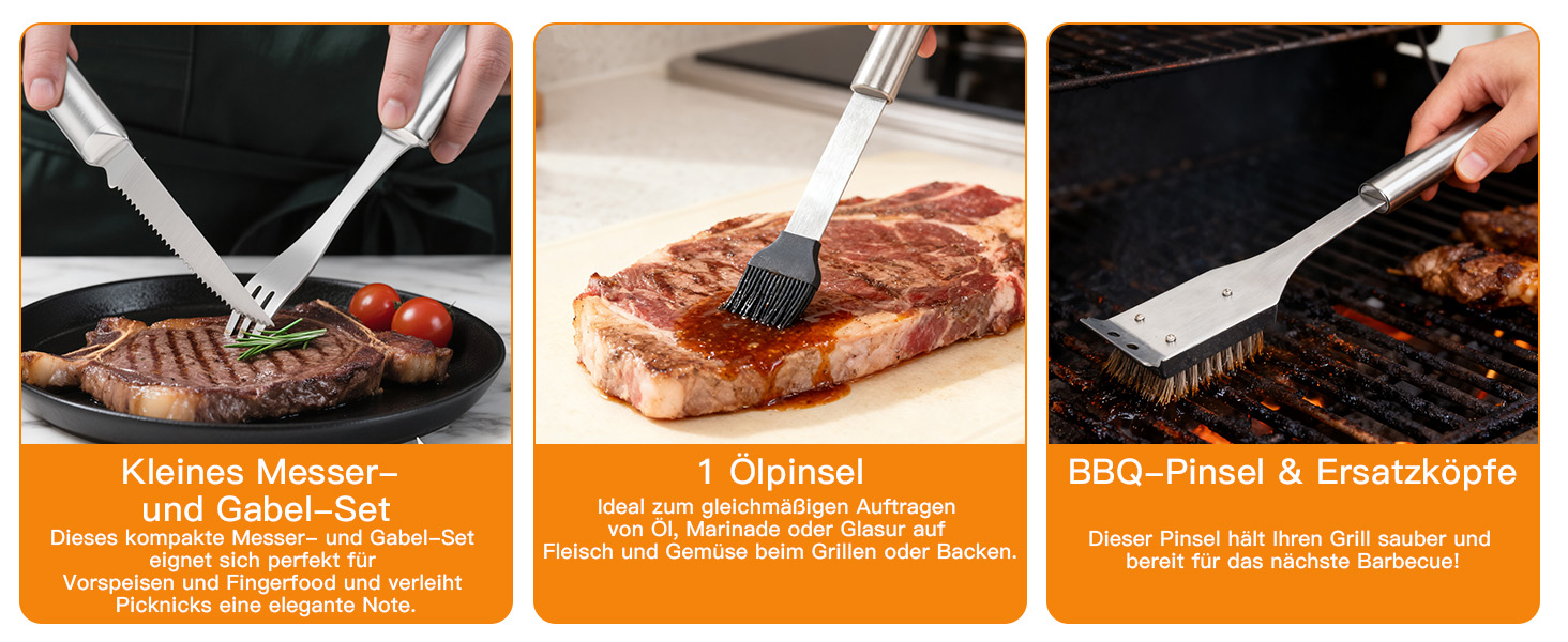 Набір грилю OUUTMEE 30шт з алюмінієвим кейсом: шампур, щипці, лопатка, ніж, пензлик для соусу. Інструменти для грилю, кемпінгу та відпочинку на природі