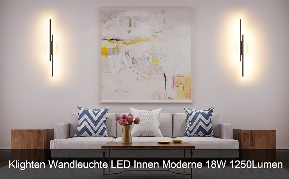 LED настінний світильник Klighten 40см, 12W, 850LM, тепле світло 3000K, чорний, для спальні, вітальні, коридору, сходи