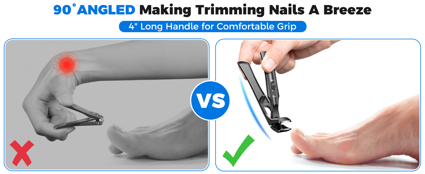 Кусачки для нігтів для літніх людей з широкими щелепами та довгою ручкою, кусачки для кутикули з кутовою головкою, з контейнером для збору обрізків, подарунок для чоловіків та жінок, чорні