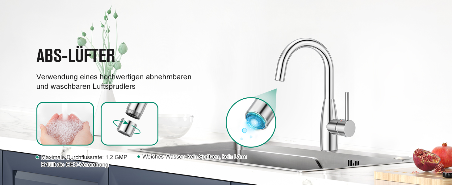 Кран кухонний CREA, 360° поворотний, для малої кухні, змішувач з високим виливом, нержавіюча сталь хром