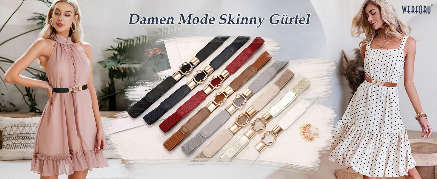 Жіночий еластичний пояс WERFORU (4 шт.) - чорний, коричневий, синій, бежевий - розмір 95-108 см