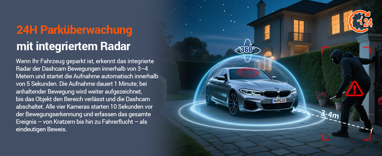 Автомобільний відеореєстратор 4K 360° з 4-канальною камерою та цілодобовим режимом паркування, N500, матово-чорний