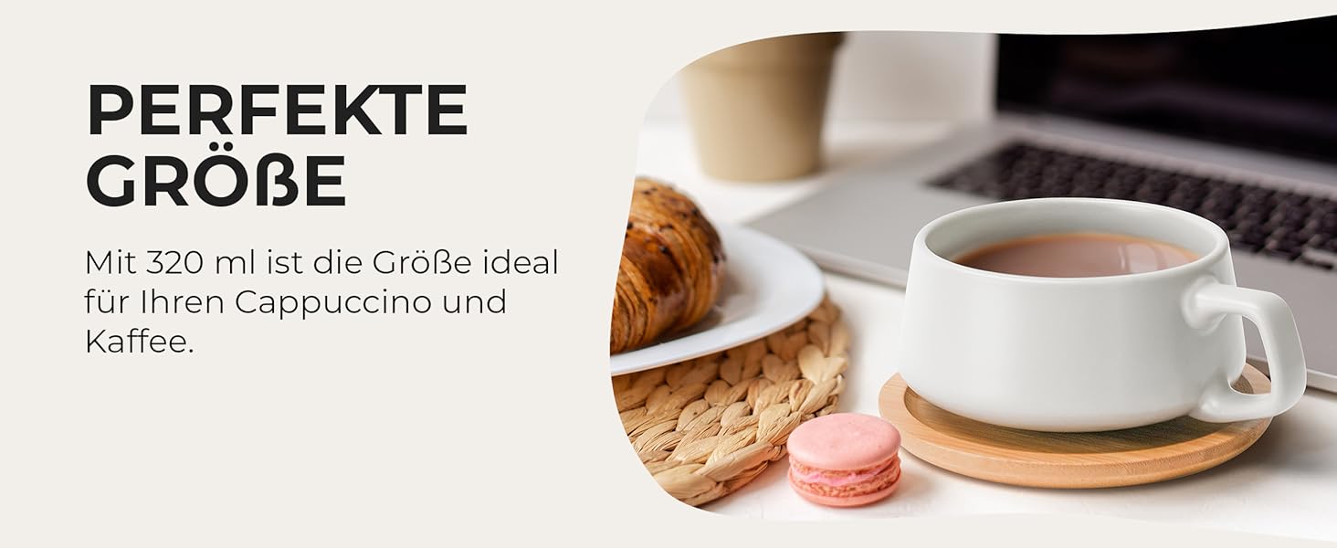 MIAMI - 4 x 320 ml Coffee Cups/Cappuccino Cups with Saucers/Elegant/Modern/Coffee Cups made of Stoneware - Luxe Collection 4-Piece Set (Classic Pastel)