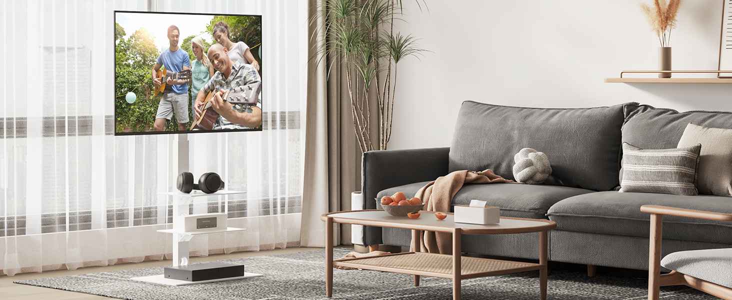 BONTEC TV Stand for 30-70 inch LED OLED LCD Plasma TVs - Adjustable Height, 3-Tier Tempered Glass Shelves, VESA 600x400, 40kg Capacity, Black