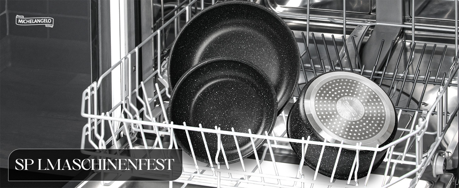 Набір сковорідок Michelangelo (20/24/28 см) з знімним ручками, індукційне дно, антипригарне покриття з мармуру, до 240°C, чорний (5-ти частинний)