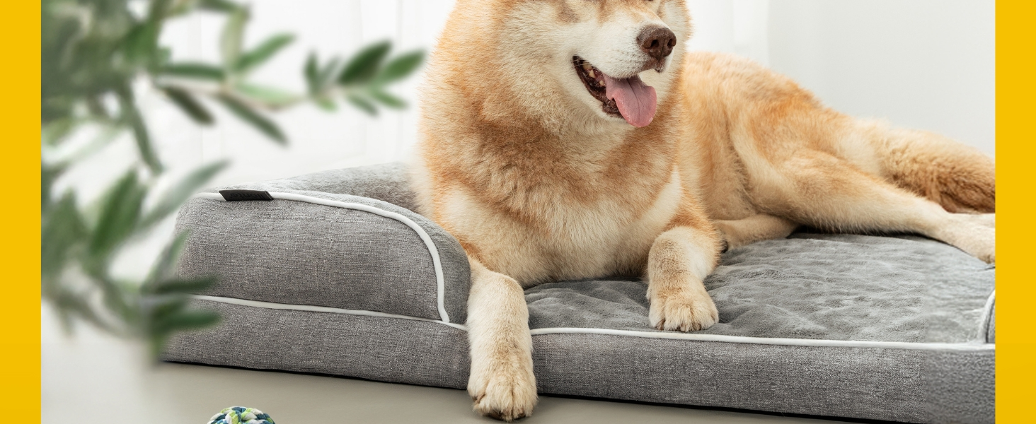 Ортопедичне ліжко для собак Lionto з піднятим бортиком, 97x71x17 см, м'який фланелевий килимок, знімний та пральний чохол, неслизьке, для собак та котів, сірий
