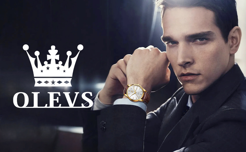 Чоловічий годинник OLEVS з нержавіючої сталі, кварцовий аналоговий годинник, класичний діловий годинник, водостійкий годинник з підсвічуванням, дата, ремінець з натуральної шкіри (білий циферблат/коричневий ремінець)