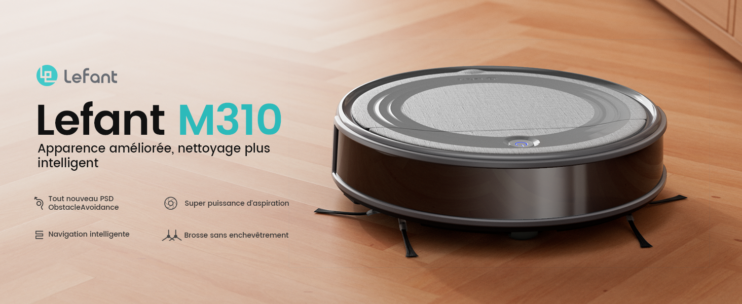 Робот-пилосос LEFANT M310 сірий: потужність 4500Pa, 180 хв роботи, Wi-Fi керування, для тварин та твердих поверхонь