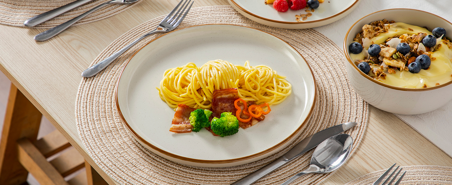 Набір посуду vancasso RENO 36 предметів: тарілки, супові тарілки, десертні тарілки, миски. Набір посуду з кераміки для 6 осіб, сучасний дизайн, безпечний для миття в посудомийній машині та розігріву в мікрохвильовій печі.