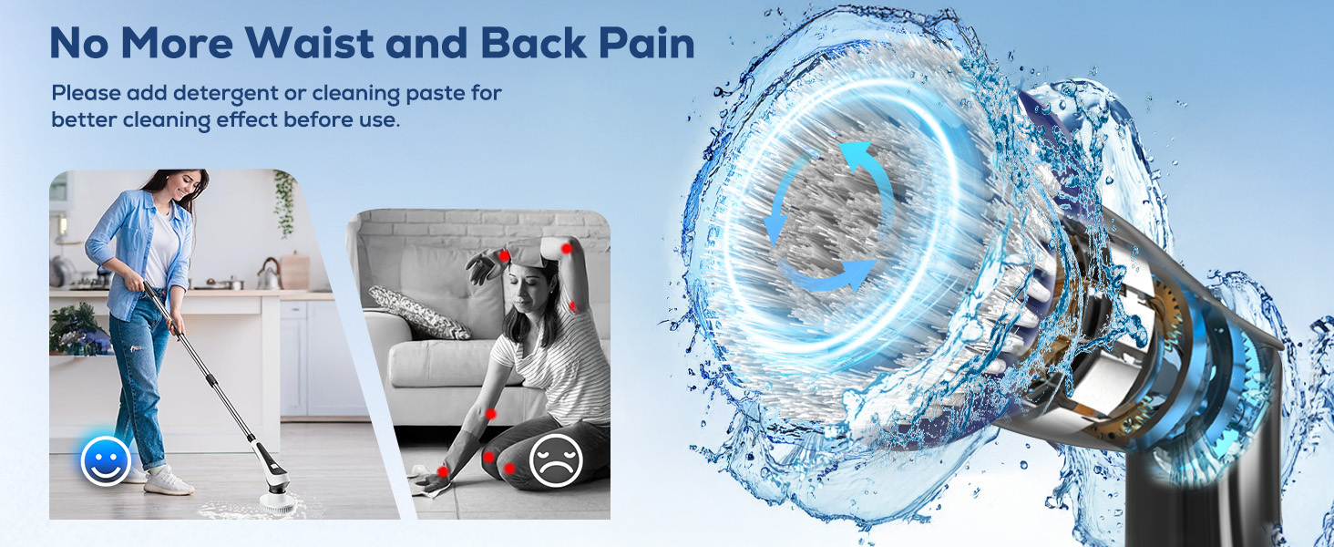 Електрична щітка для чищення, бездротова, 6 насадок, для кухні, авто, підлоги (чорно-синій)