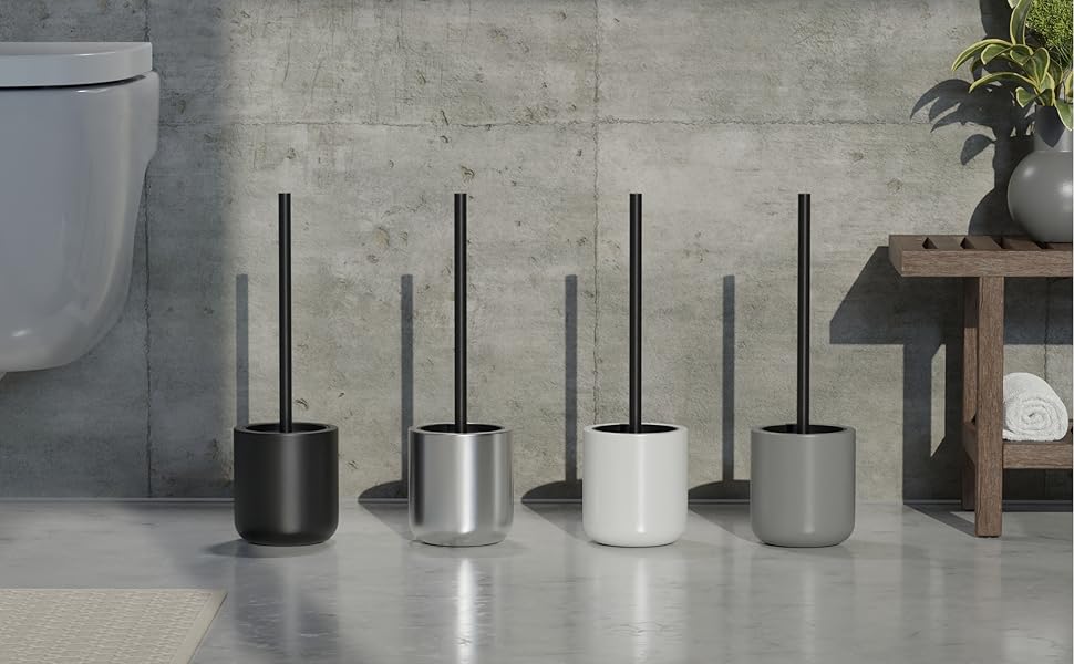 Тойлетний щітка SAVEGA з силікону та нержавіючої сталі - антибактеріальна, з тримачем, сірий колір