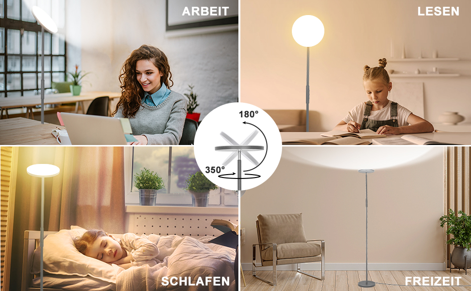 Стеляна LED-лампа Stehlampe для вітальні, 4200LM з регулюванням яскравості, пультом та сенсорним керуванням, 36W, сірий колір