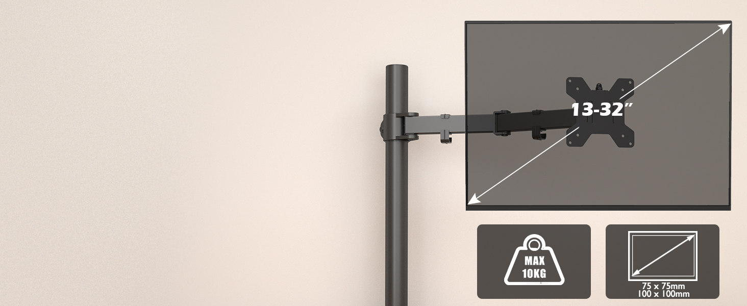 Кріплення для монітора BONTEC, 13-32 дюйми, до 10 кг, регульоване, настільне, VESA 75x75/100x100, чорне