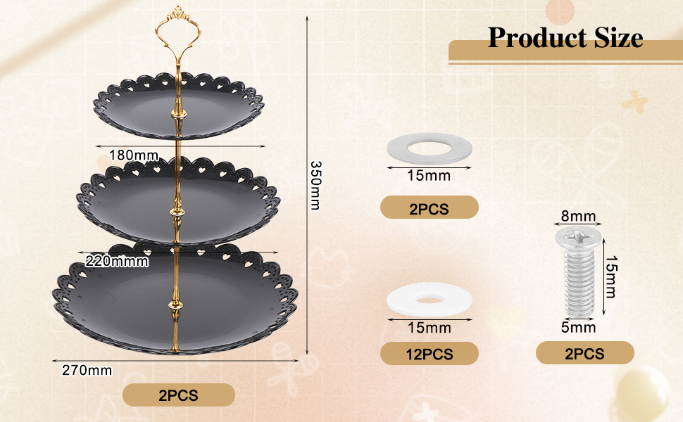 Трирівнева підставка для капкейків, десертів, фруктів, печива, цукерок. Підставка для сервірування на вечірку, весілля, день народження, дитячий свято (пластик, чорний та білий)