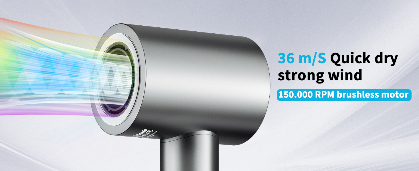 Фен BAMCOO з іонізацією, 1500W, сенсорний дисплей, 4 режими температури та 3 швидкості (сірий)