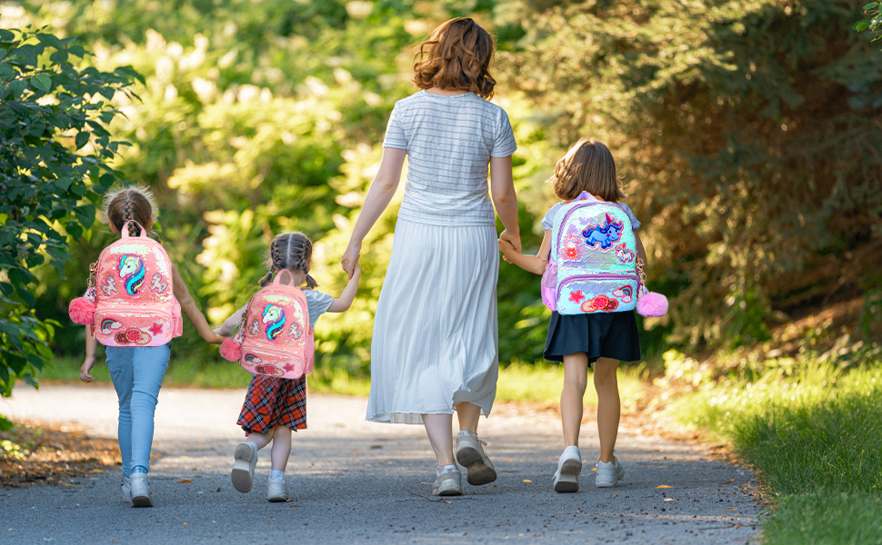 Рюкзак Єдиноріг для дівчинки, дитячий рюкзак з паєтками, персоналізований рюкзак Каваї для школи, рюкзак у дитячий сад/школу, подарунок на день народження/Новий рік, рожевий, 33 см