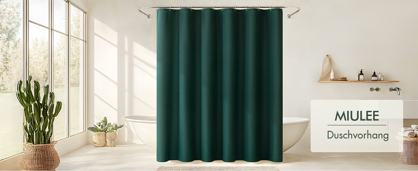 Шторка для душу MIULEE з льону, 120x200 см, важка, поліестер, водовідштовхувальна, з антигрибковим покриттям, для ванної кімнати, 8 петель, темно-зелена