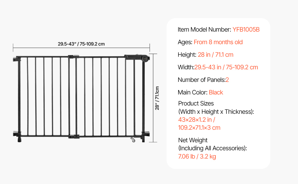 Захист для дітей та тварин VEVOR: регульована ширина 750-1219 мм, чорний, для сходів та дверей