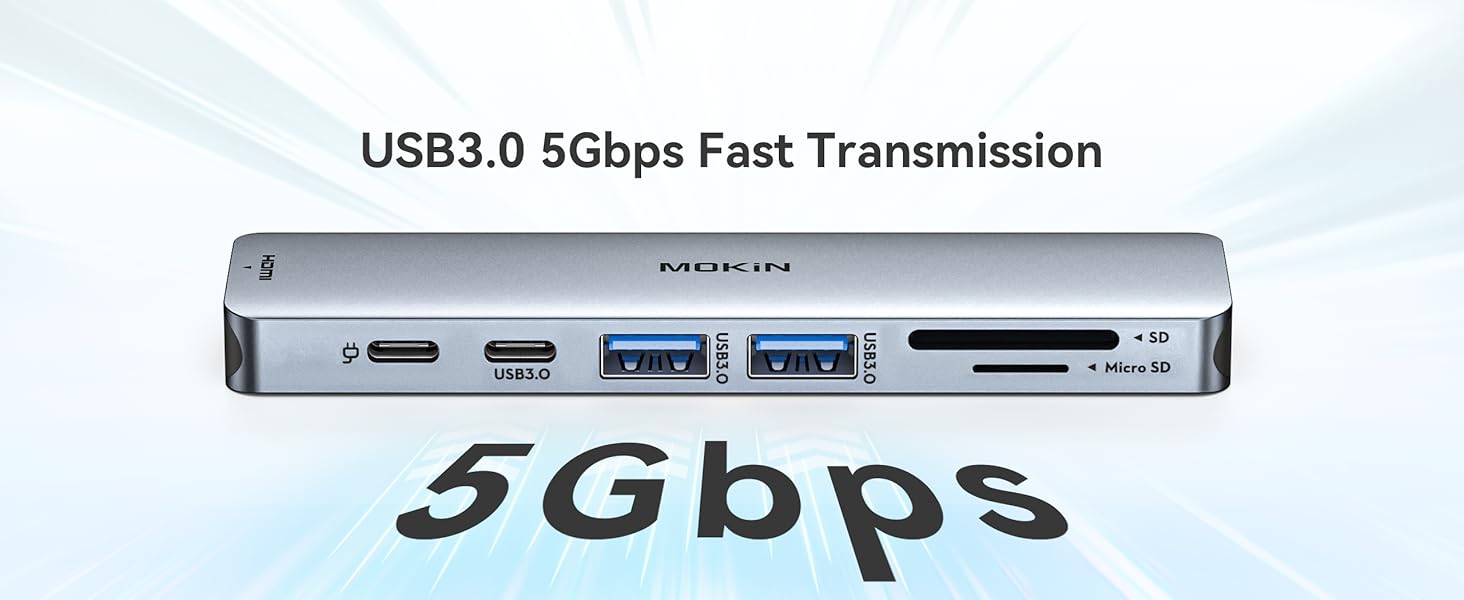 MOKiN USB-C хаб 6-в-1: HDMI 4K, 2xUSB 3.0, USB 2.0, SD/MicroSD, для MacBook, XPS та інших пристроїв