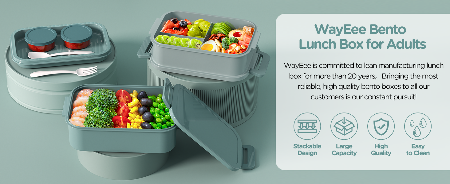WayEee Ланчбокс для дорослих 2130 мл, Bento Box, витікання, Brotdose, BPA Free, для офісу, школи (Зелений)